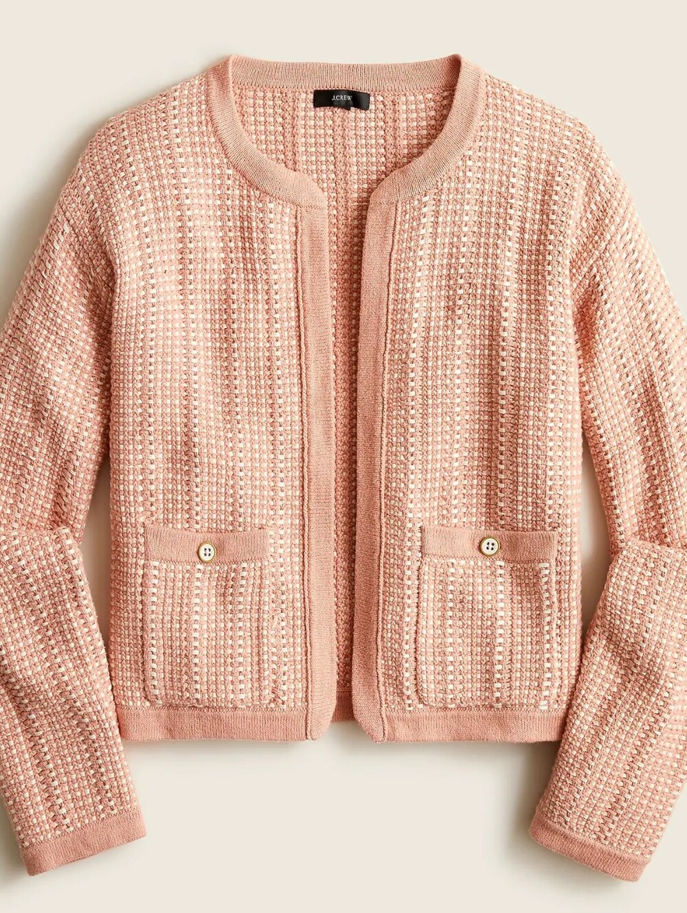 J. Crew Blush Pink Textured Open Cotton Cardigan